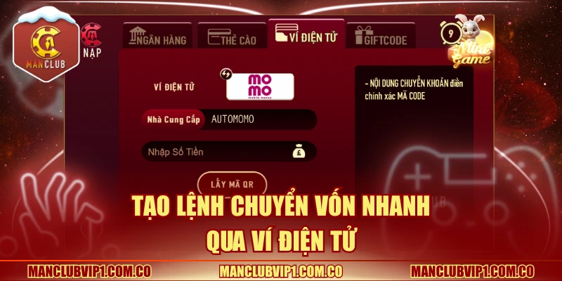 Tạo lệnh chuyển vốn nhanh qua ví điện tử